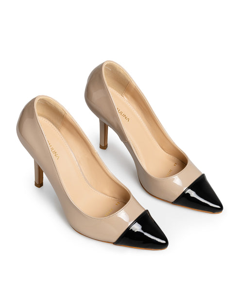 Zapatilla Tacón Nude Punta Negra 28529
